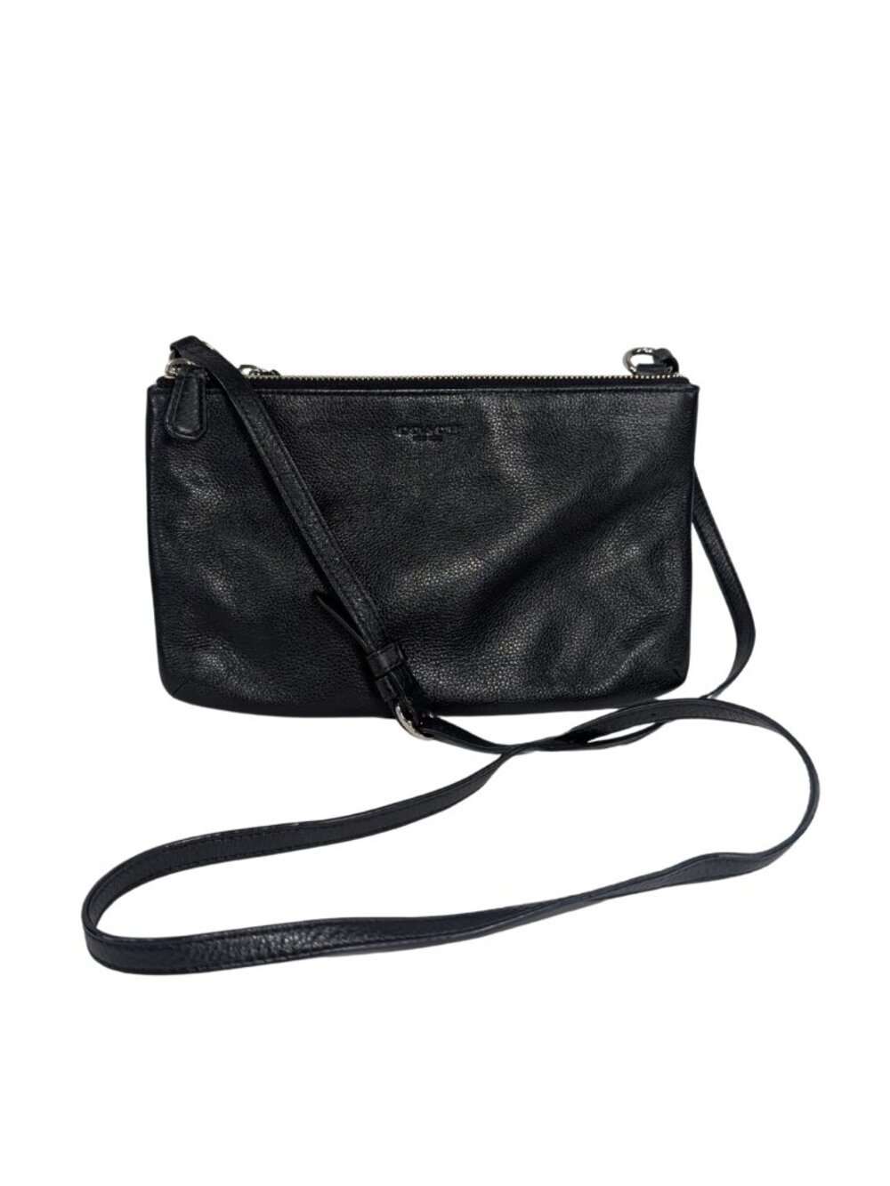 Coach Black Pebbled Leather Slim File Double Zip Small Crossbody Purse